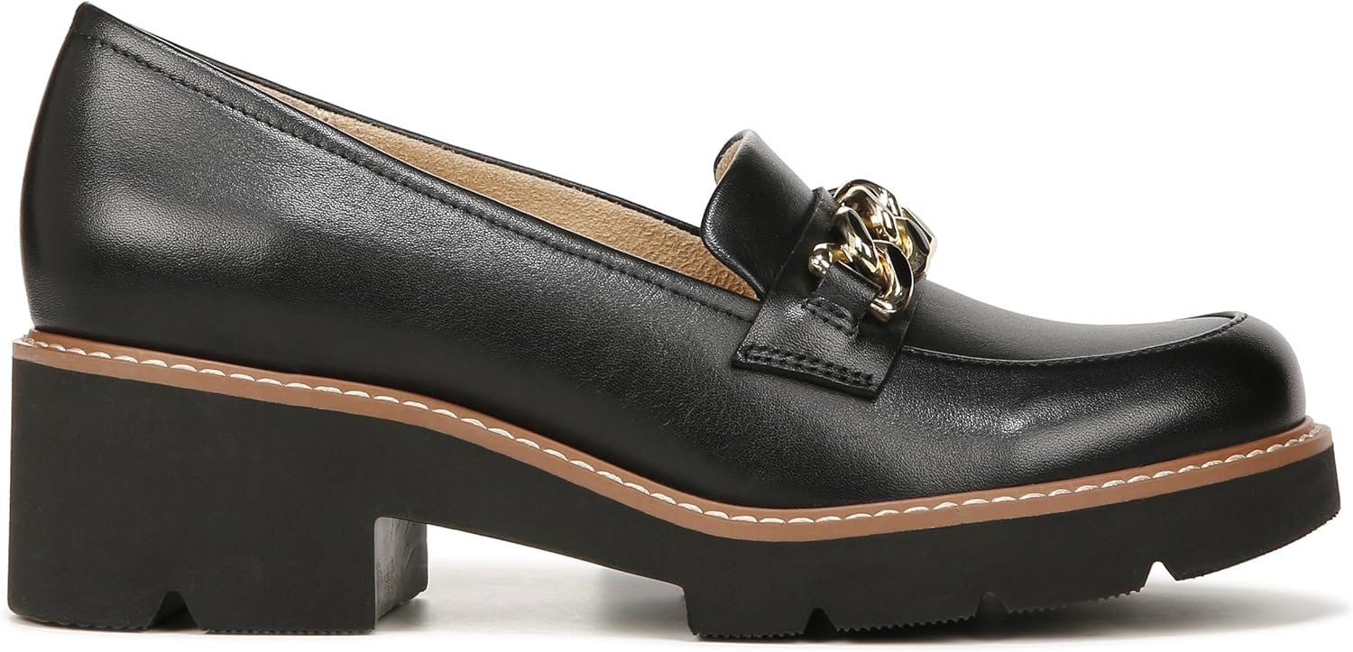 Naturalizer Womens Desi Chain Detail Platform Lug Sole Heeled Loafer