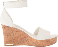 Franco Sarto Womens Clemens Cork Wedge Sandal White Leather 9.5M