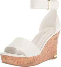 Franco Sarto Womens Clemens Cork Wedge Sandal White Leather 9.5M