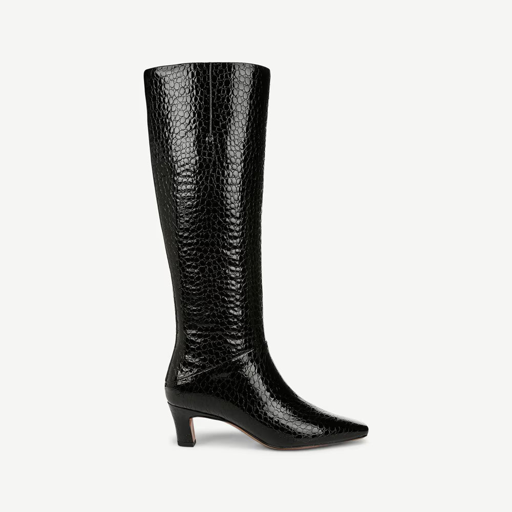Franco Sarto Women's Andria Pointed Toe Knee High Boot Black Croc Patent Leather 5M