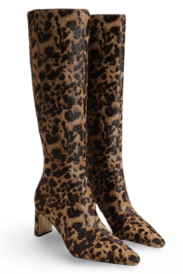 Brown Leopard Print Wide Calf