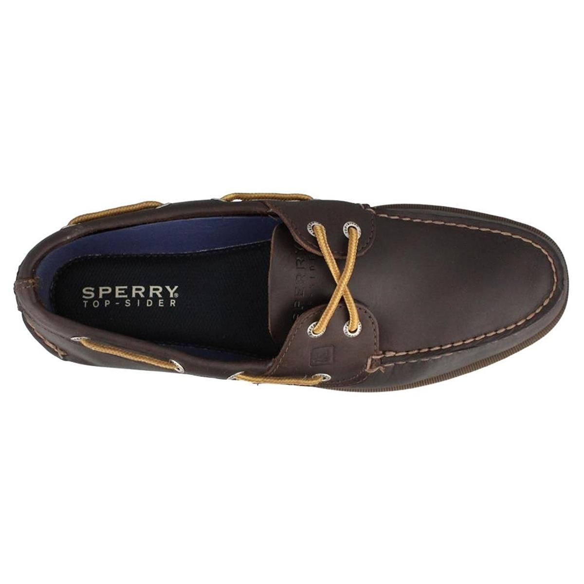 Sperry Top-Sider Mens Leeward 2-Eye Dark Brown Tied Lace Boat Shoes