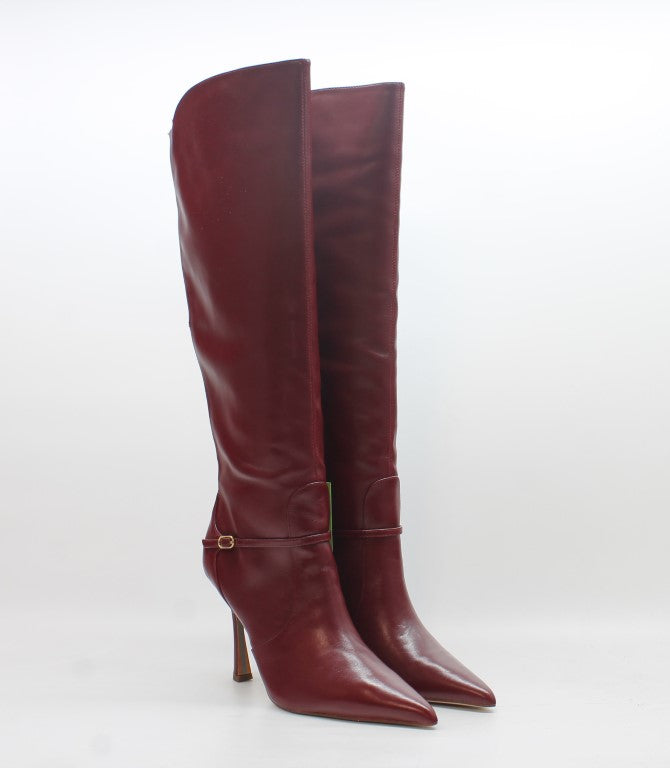 Red Leather Wide Calf