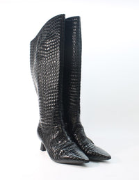 Black Croc Extra Wide Calf