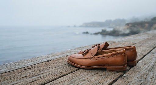 Premium footwear on the shoreline
